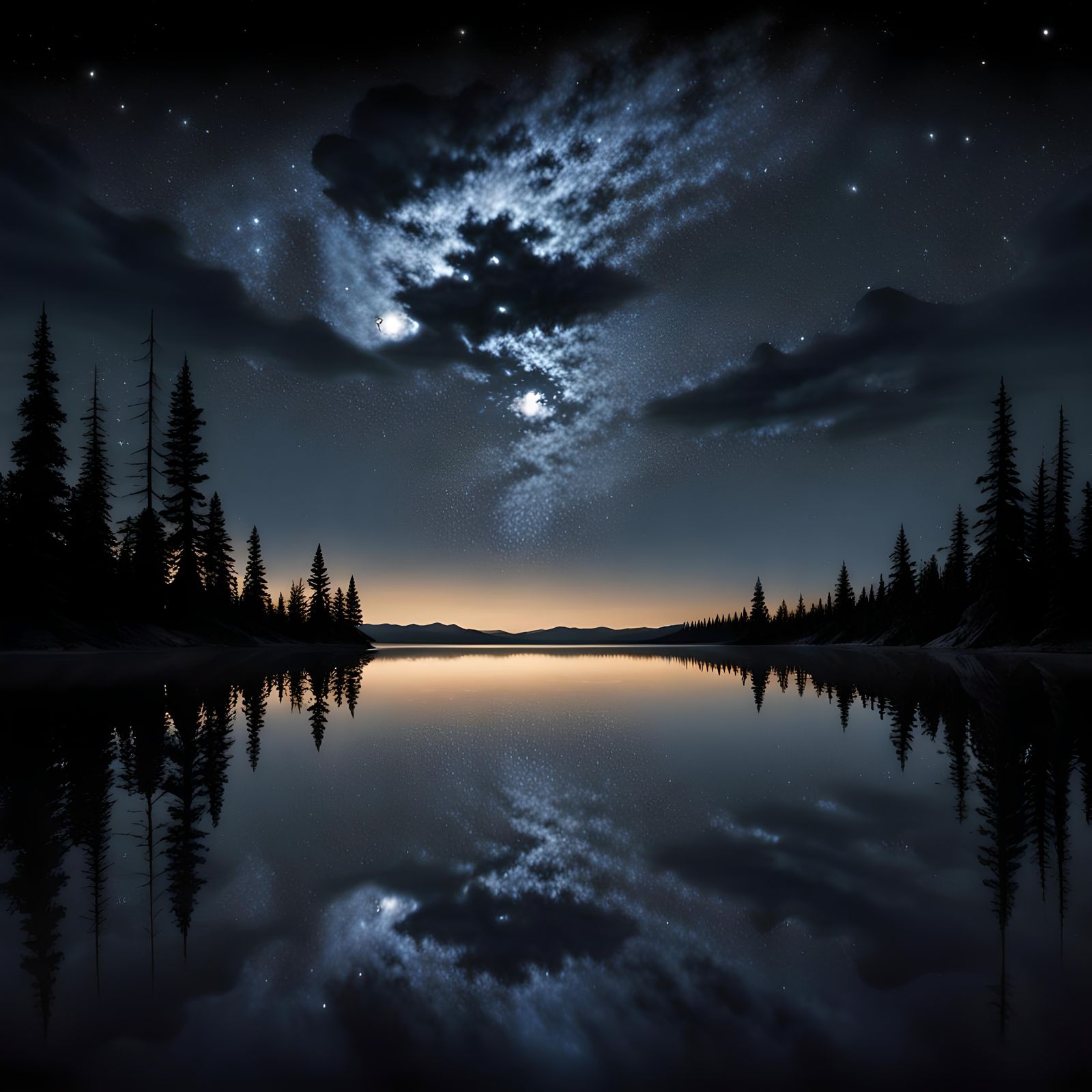Reflective Night Sky Photorealism, Greg Rutkowski Style
