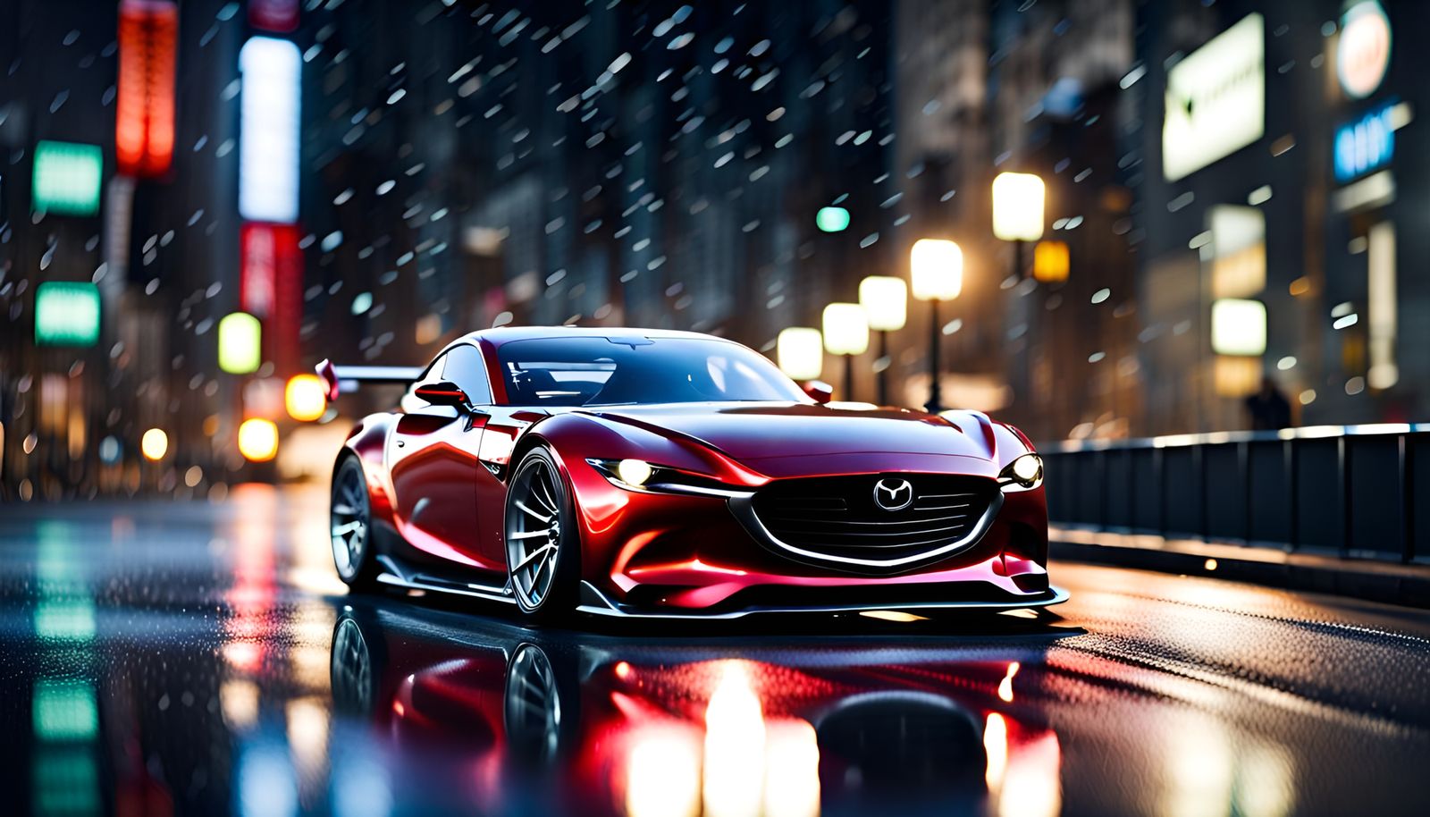 Mazda RX-9 Races Through Future City at Night