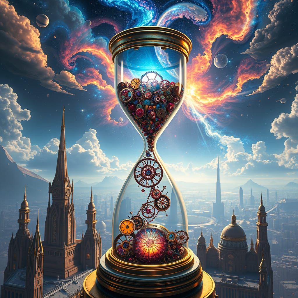 Fantasy Cityscape Erupts from Celestial Hourglass in a Kalei...