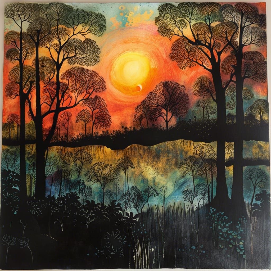 Sunrise Glade: Layered Gelli Print Masterpiece