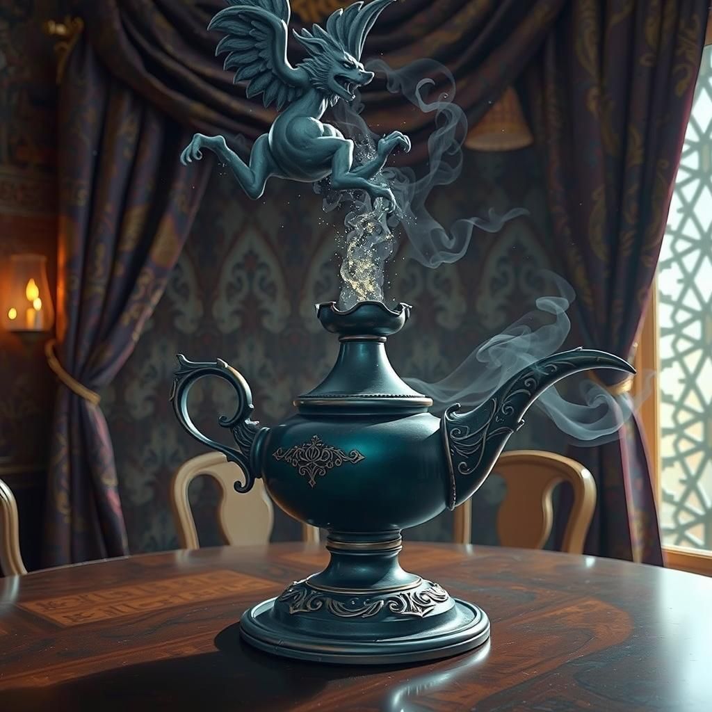 Aladdin's Lamp with Djinn: Hyper-Realistic Portrait