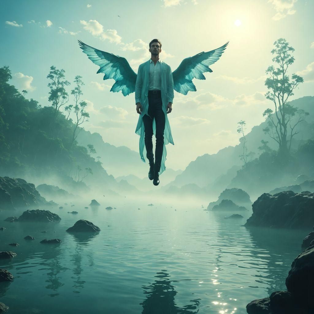 Man Floats Above a Forgotten Surreal Lagoon