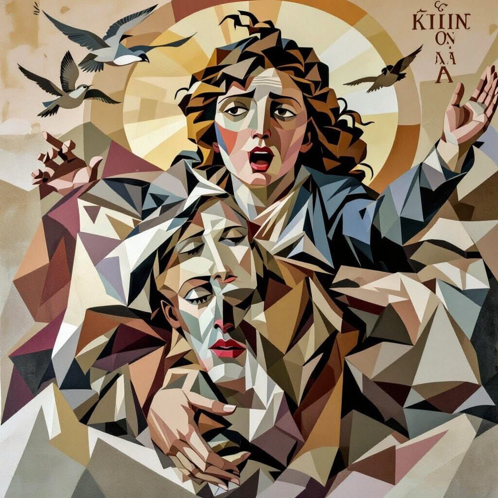 Demeter and Persephone Myth Mural in Fresco Style