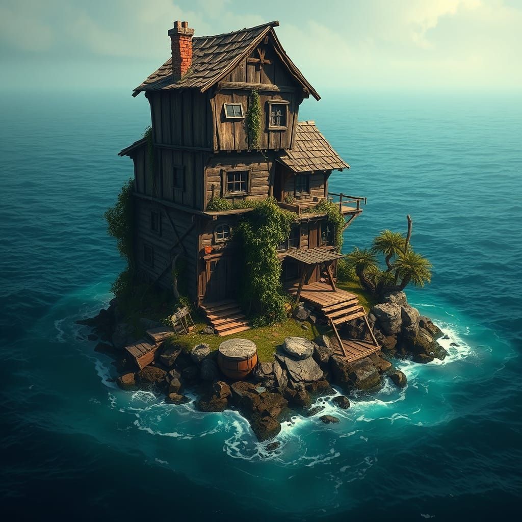 Island House Concept Art with Turquoise Ocean