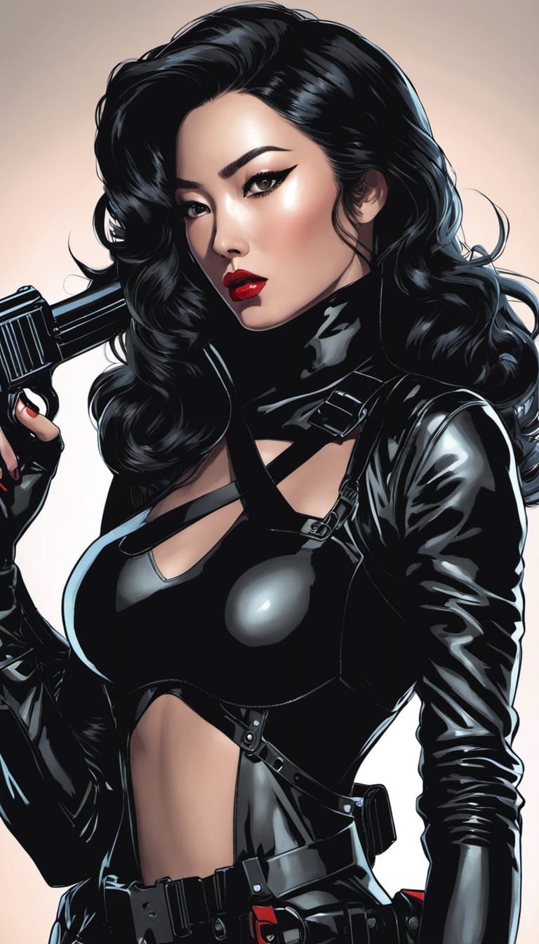 Badass Woman in Spy Suit Digital Illustration