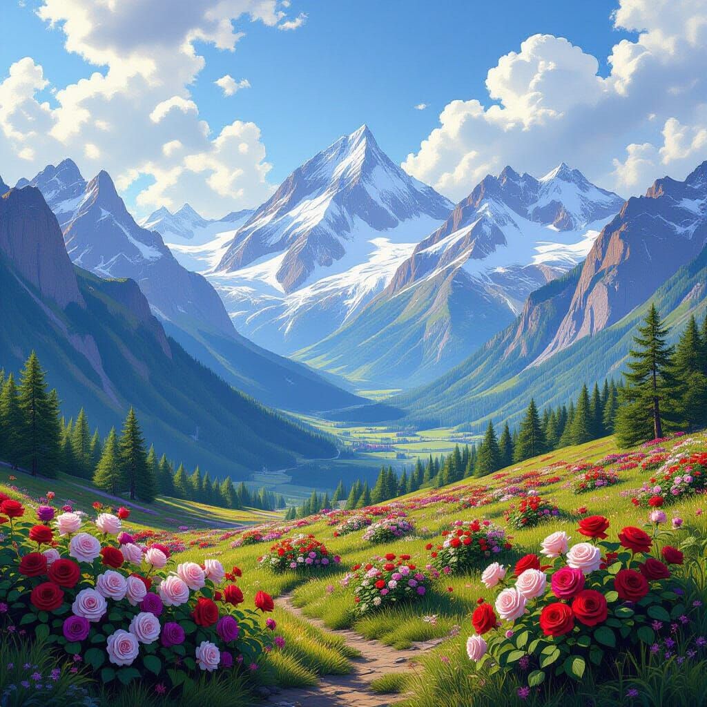 Purple Mountains and Rose Valley Landscape