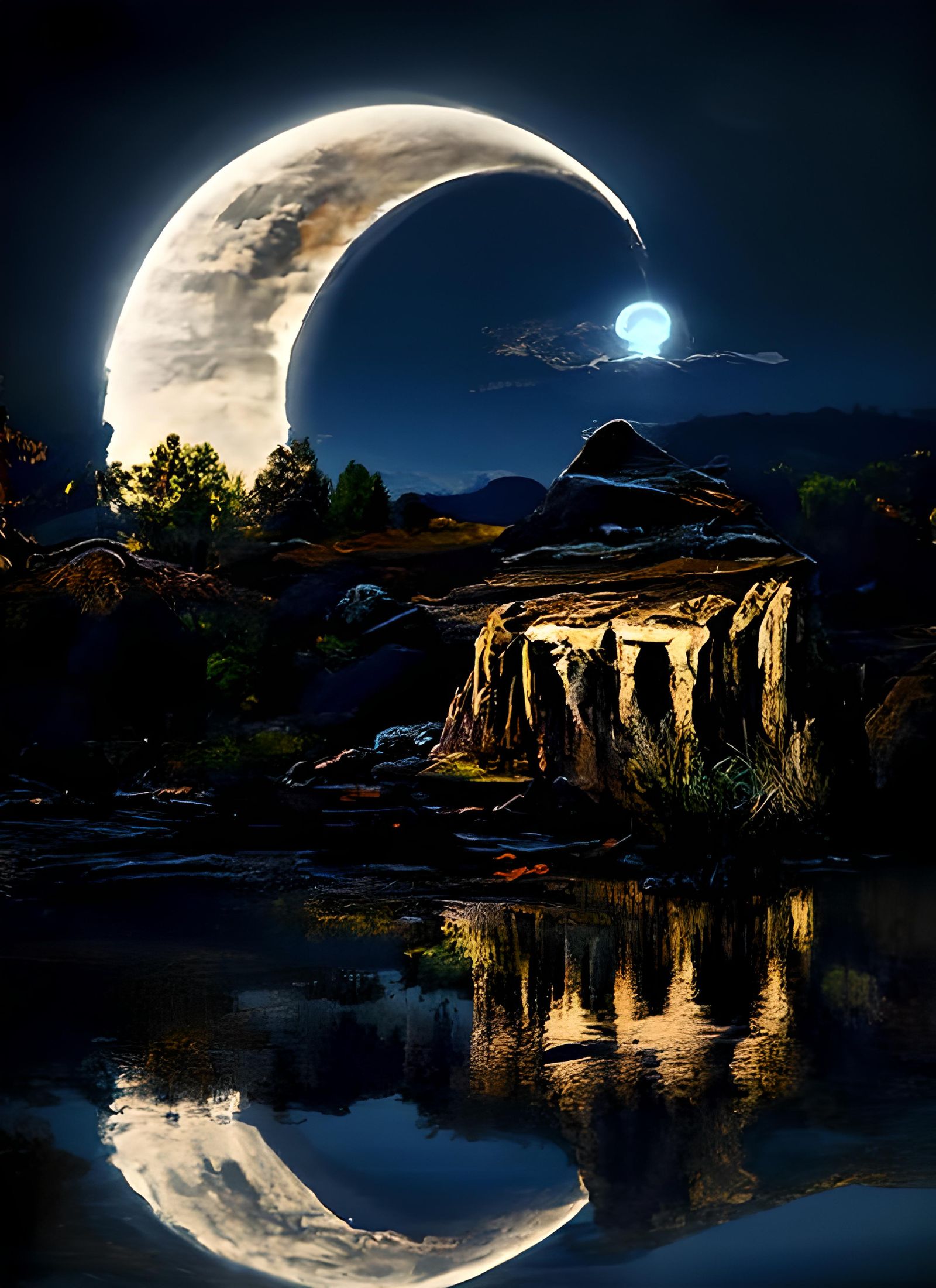 Moonlit Gazebo Landscape Photography