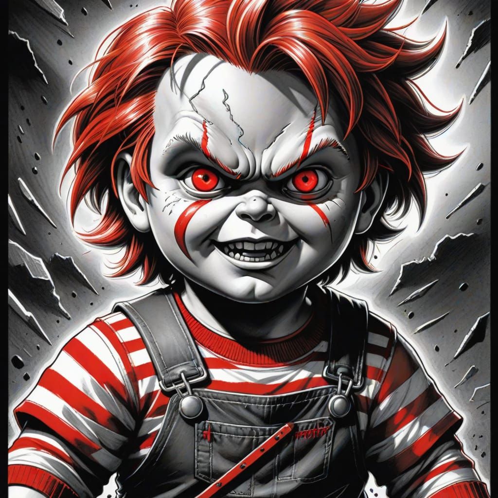 Menacing Doll: Hyperdetailed Charcoal Sketch in Comic Art St...