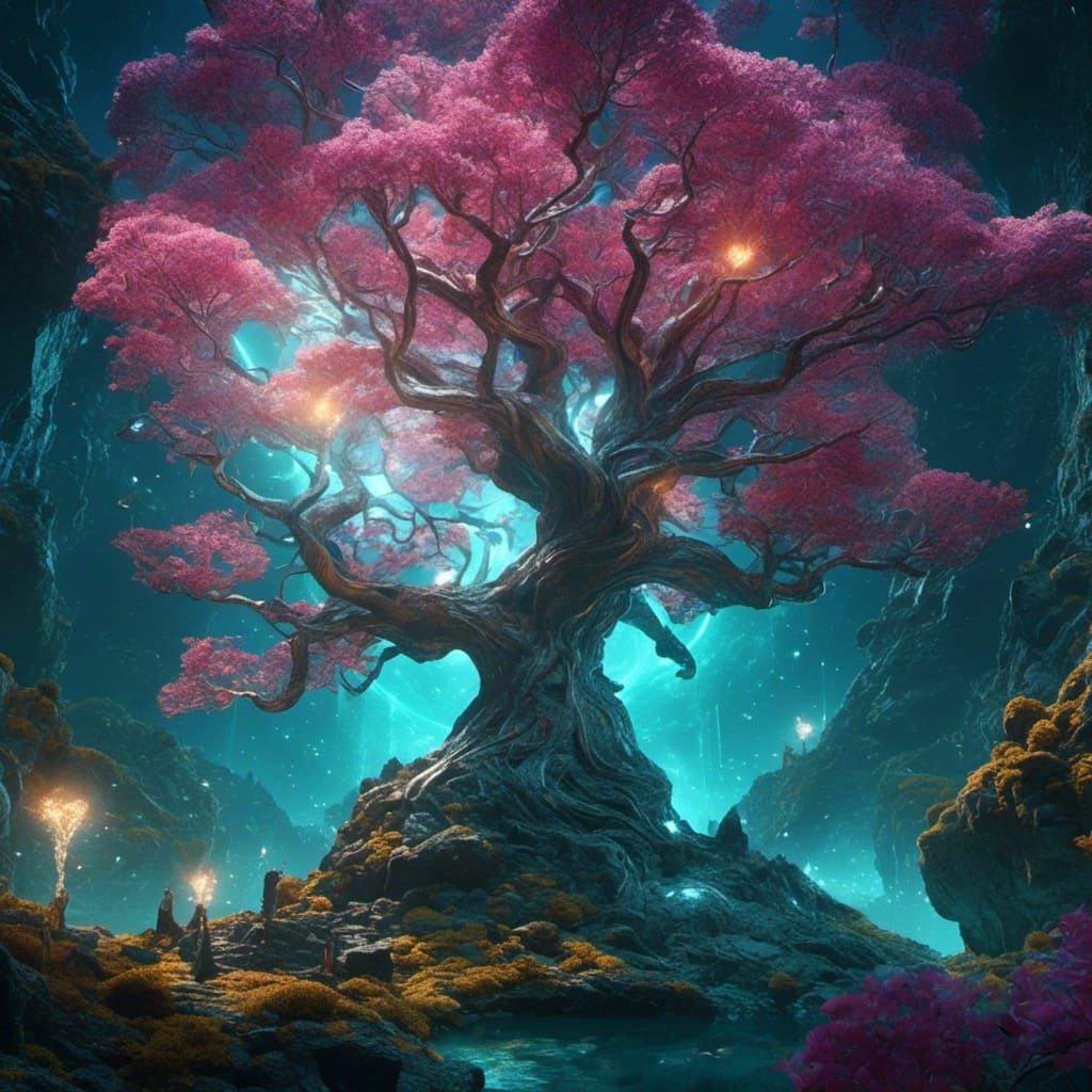 Detailed Tree of Life Matte Painting in Deep Color