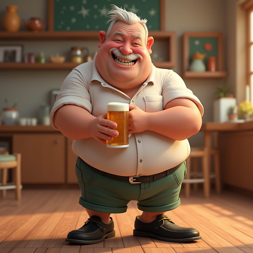 Senior Man in Summer Attire, Inspired by Pixar