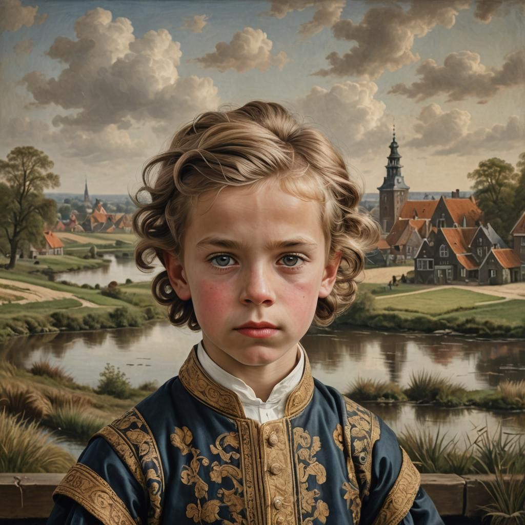 Vintage Portrait of Dutch Boy in Old Master Style