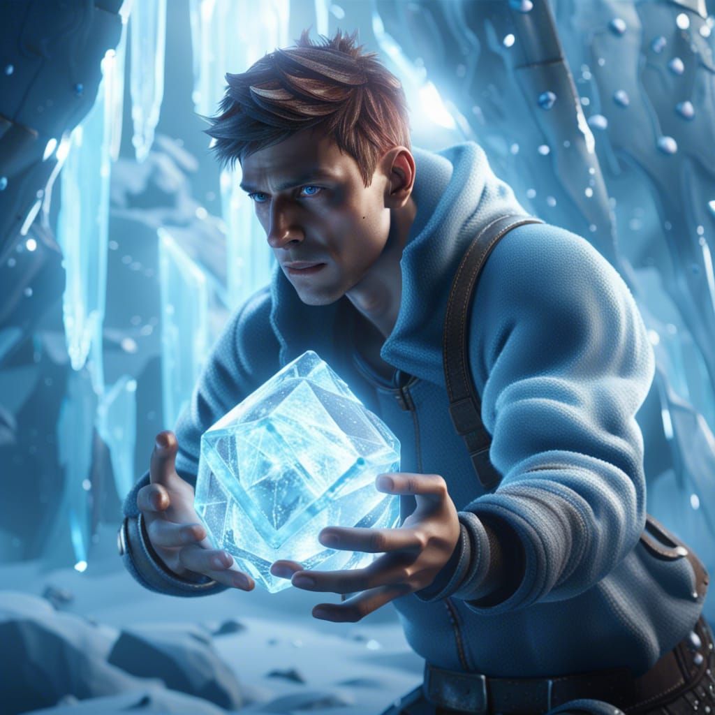 Young Man Uses Ice Magic in 3D Game Style