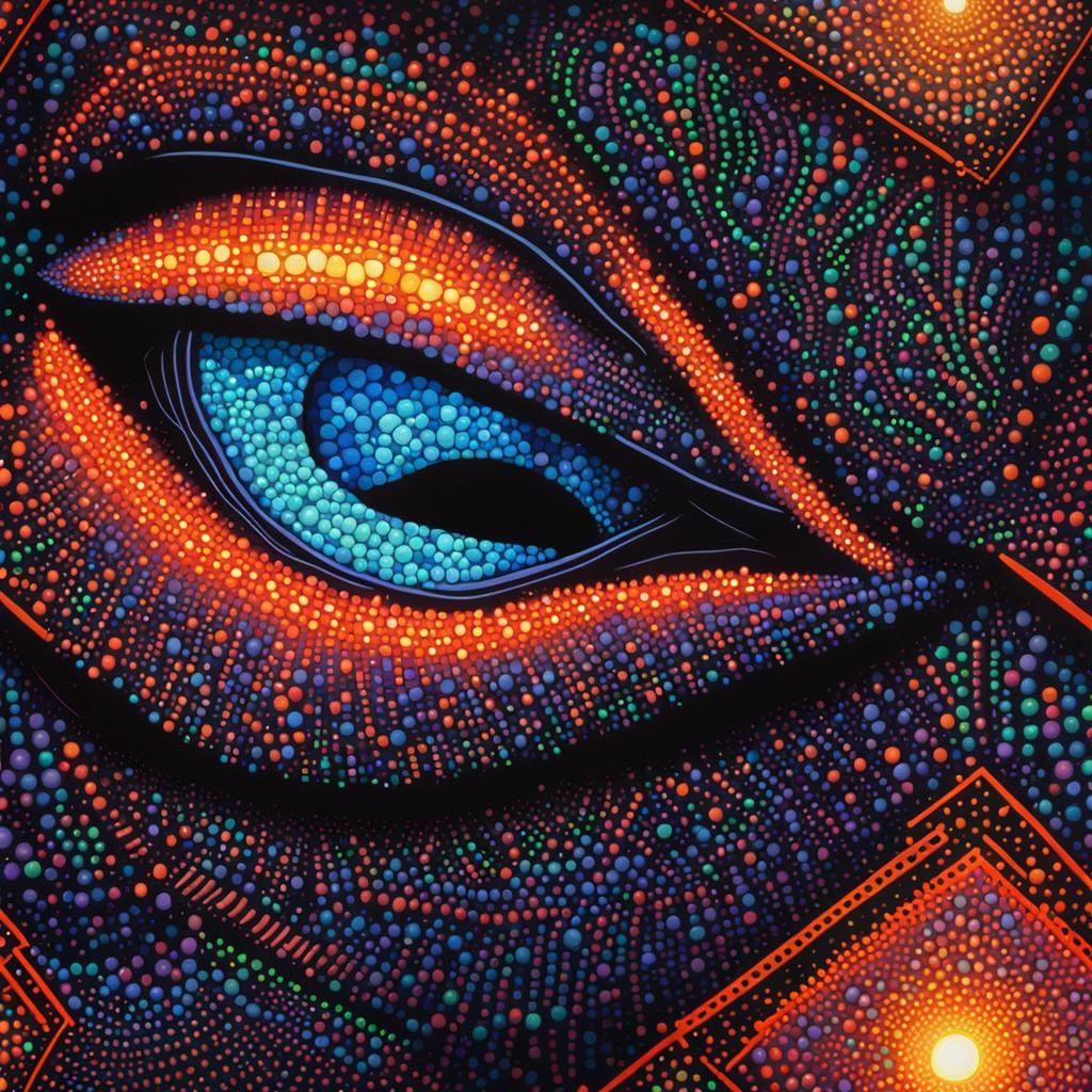 Neon Geometric Abstract Art in Pointillism Style