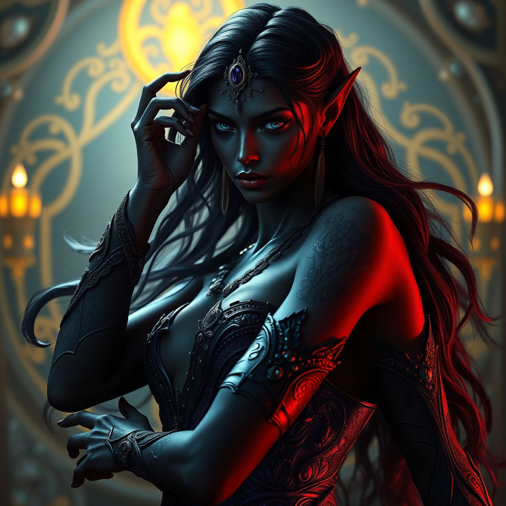 Shego in Dark Fantasy Art Nouveau Style