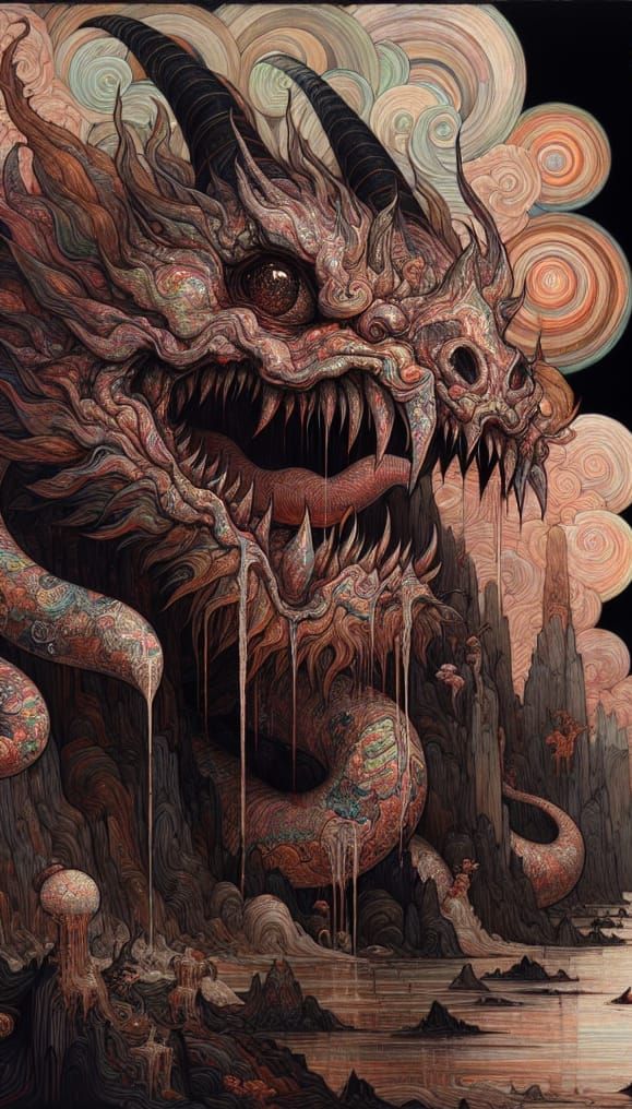 Cloisonné Portrait Over Dark Dichroic Background