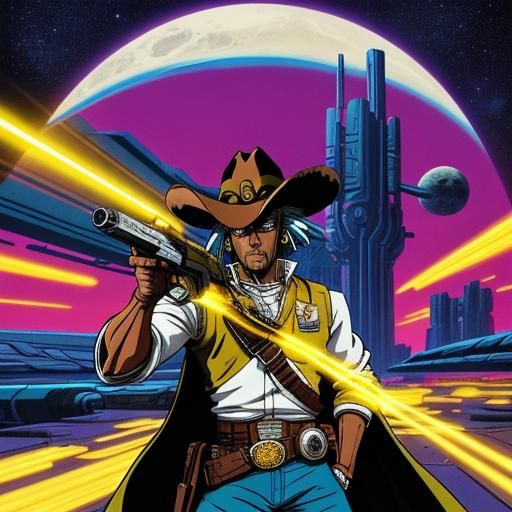 Space Sheriff Django Bravestarr in Space Western Anime Style
