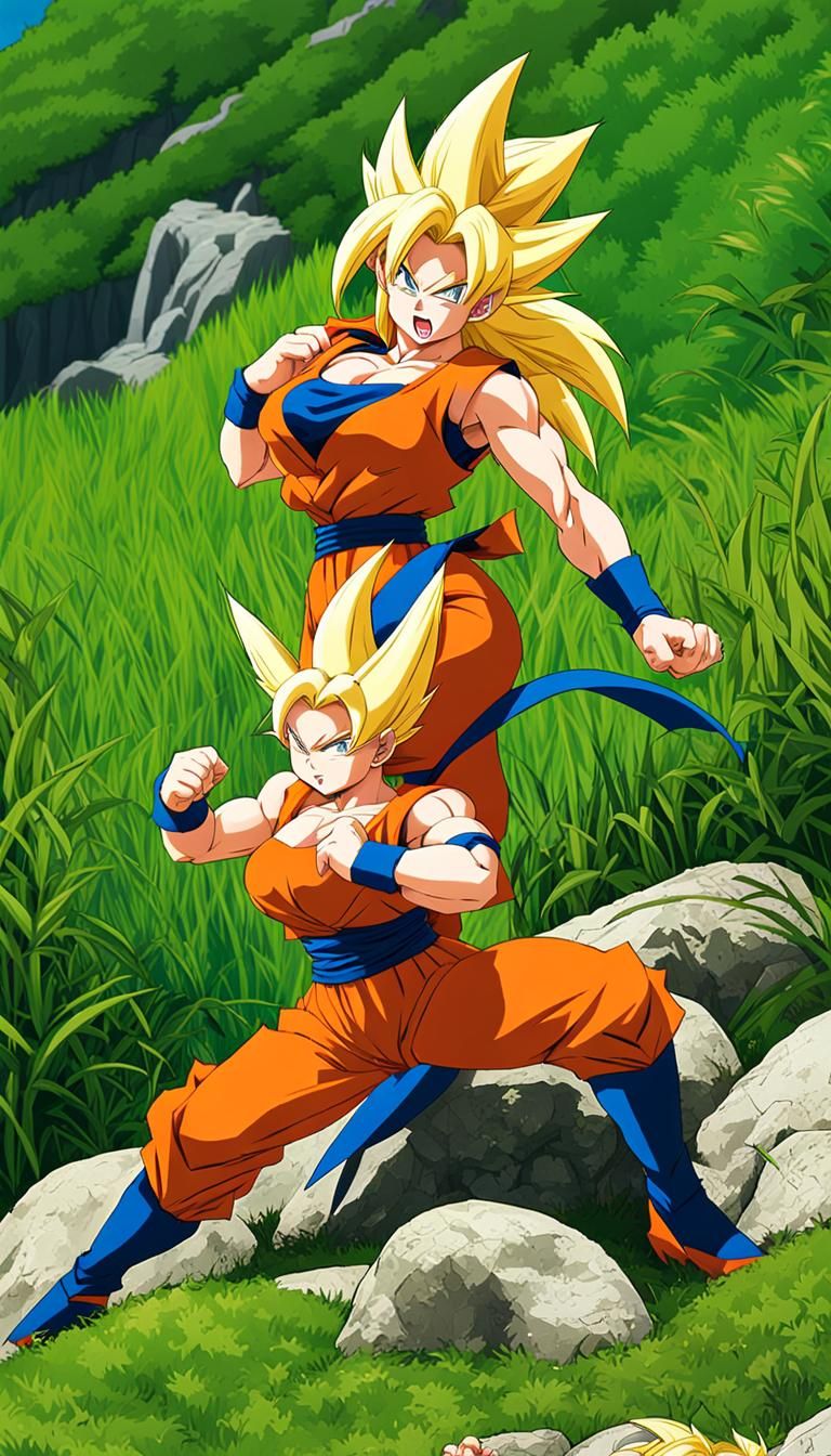 Female Goku Super Saiyan Ready for Battle in Anime Style