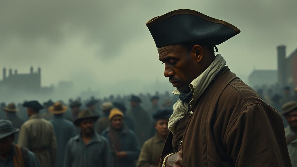 Solemn Colonial Figure in Folk Art Style