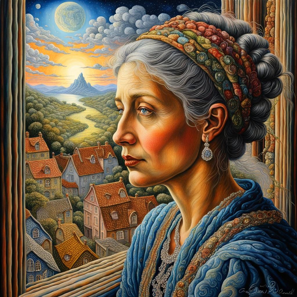 Dreamy Lady Gazing Out Window, Visionary Art