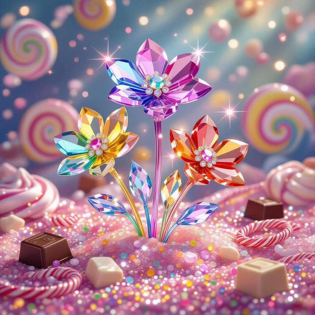 Candy Flowers Bloom in a Whimsical Crystal Garden