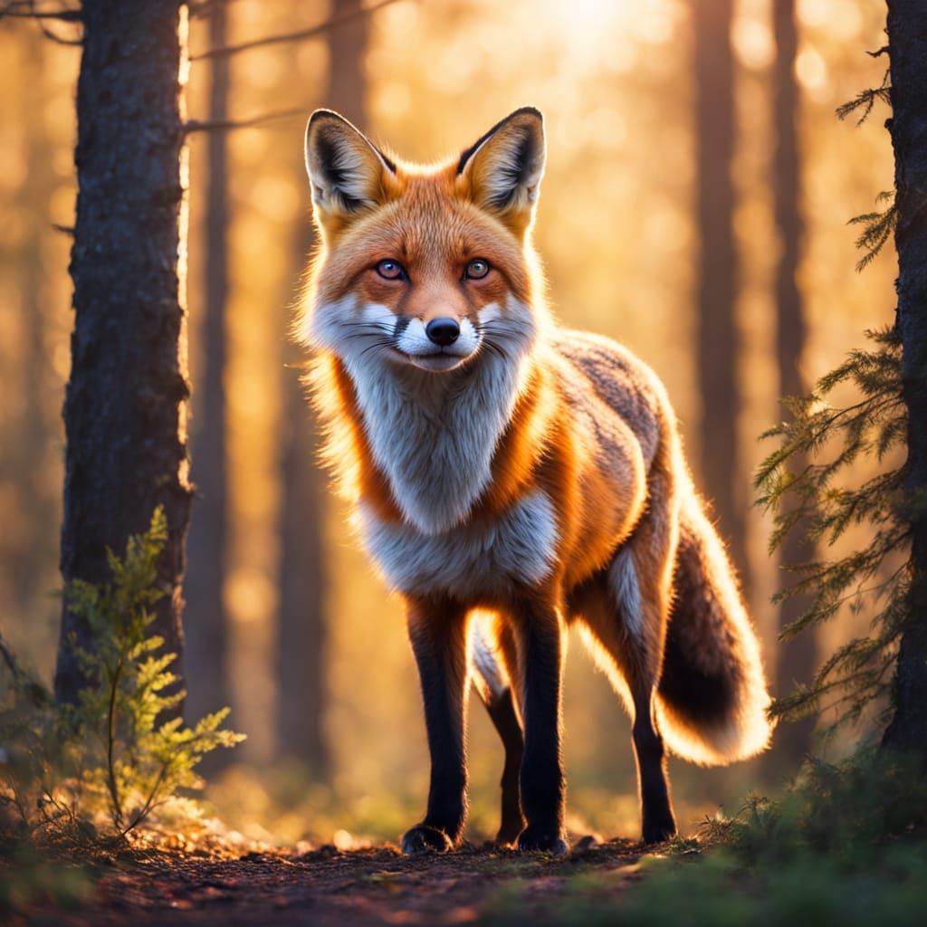 Fox Caught in Fearful Moment Amidst Vibrant Forest