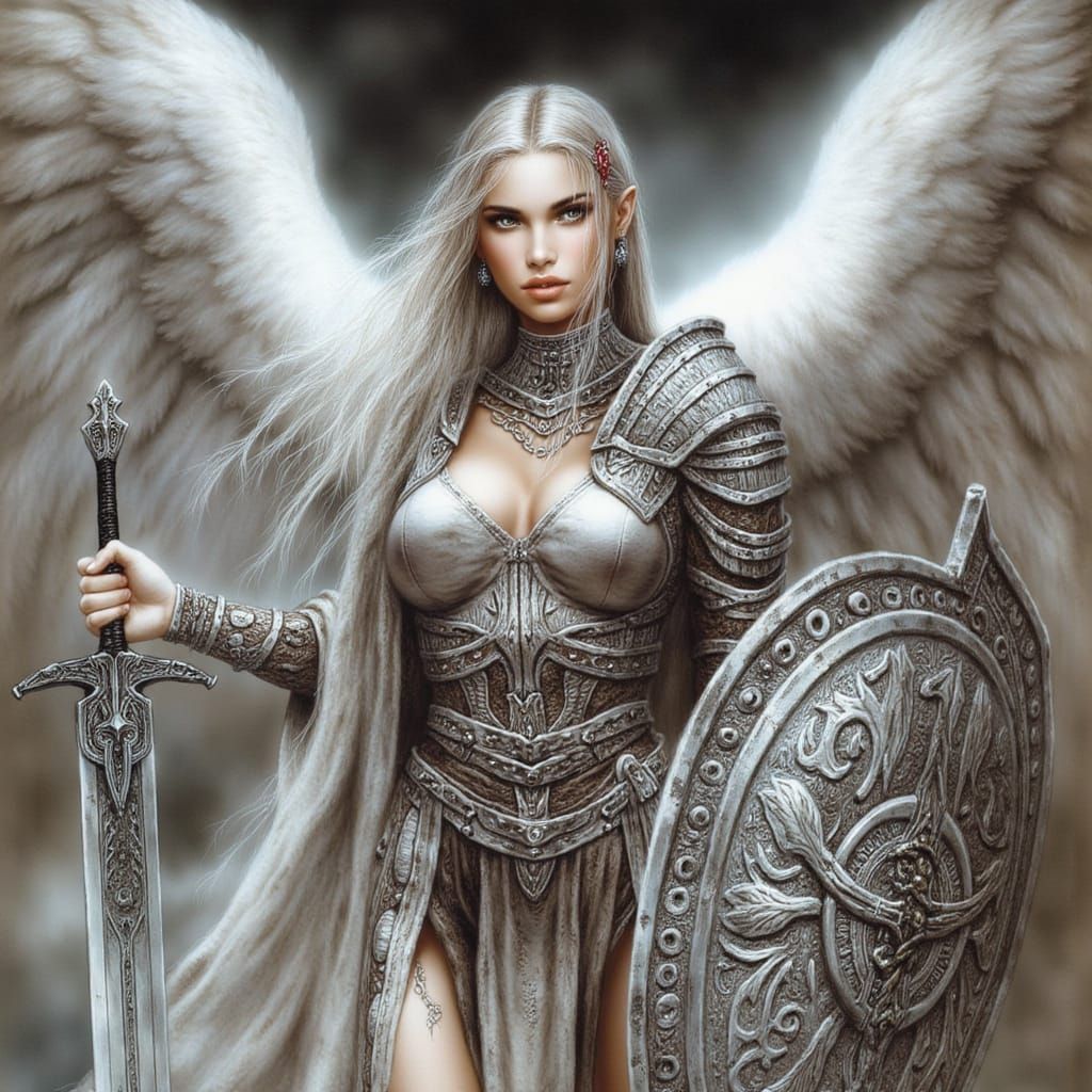 Warrior Angel in Sparkling Chrome Armor