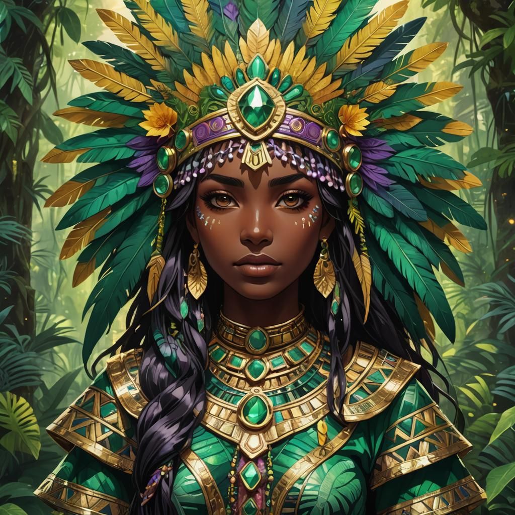 Aztec Girl in Mystical Jungle, Anime Manga Style