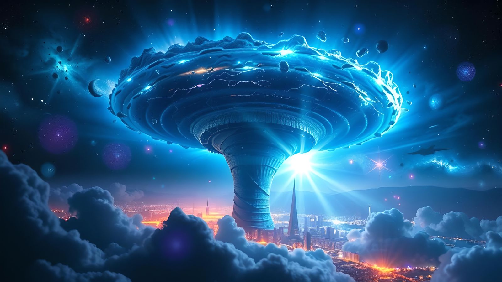 Ultra Detailed Space Tornado in Cyberpunk Style