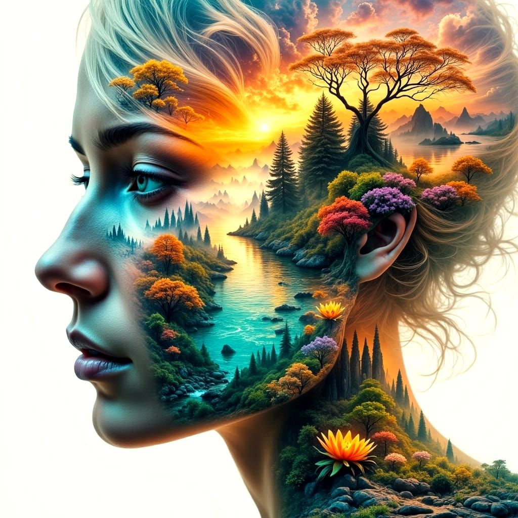 Surreal Double Exposure Portrait Collage in Photorealistic S...