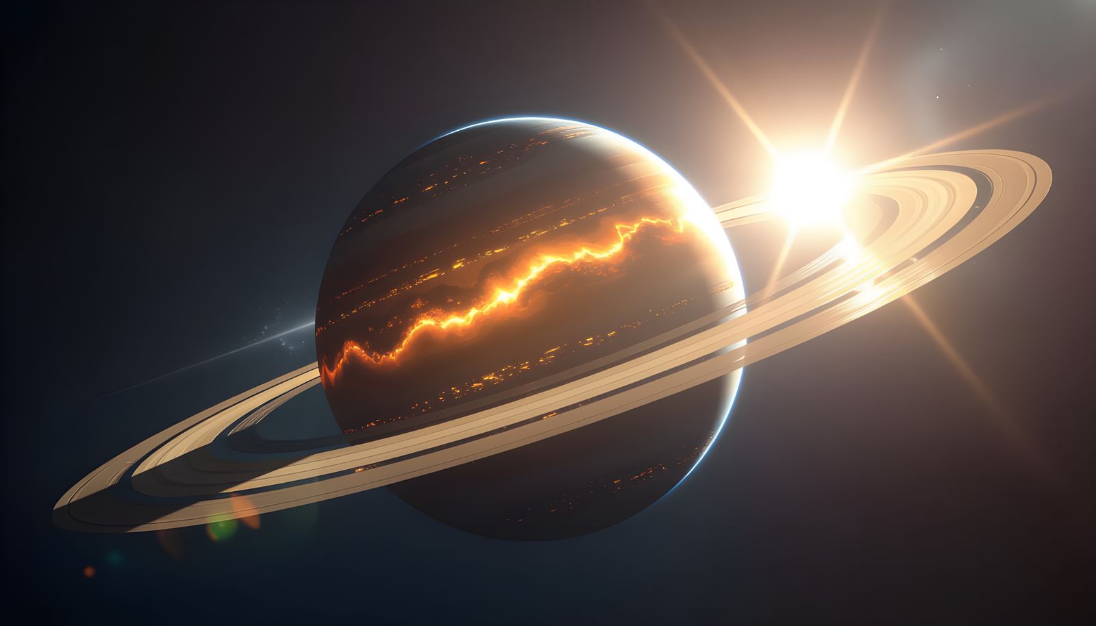Glowing Ringed Planet in Sci-Fi Style