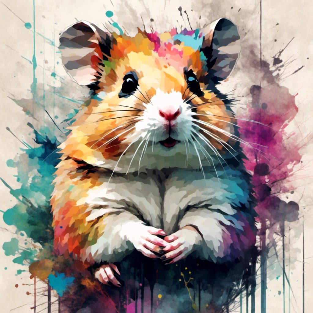Pensive Hamster in Muted Rainbow Colors