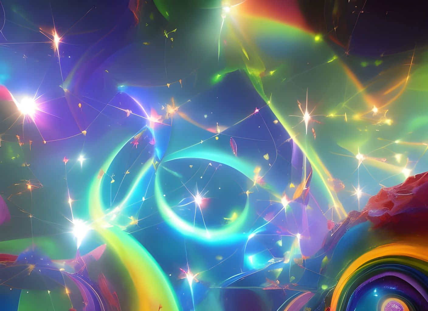 Cosmic Crystal Rainbows: Abstract Holographic Illustration