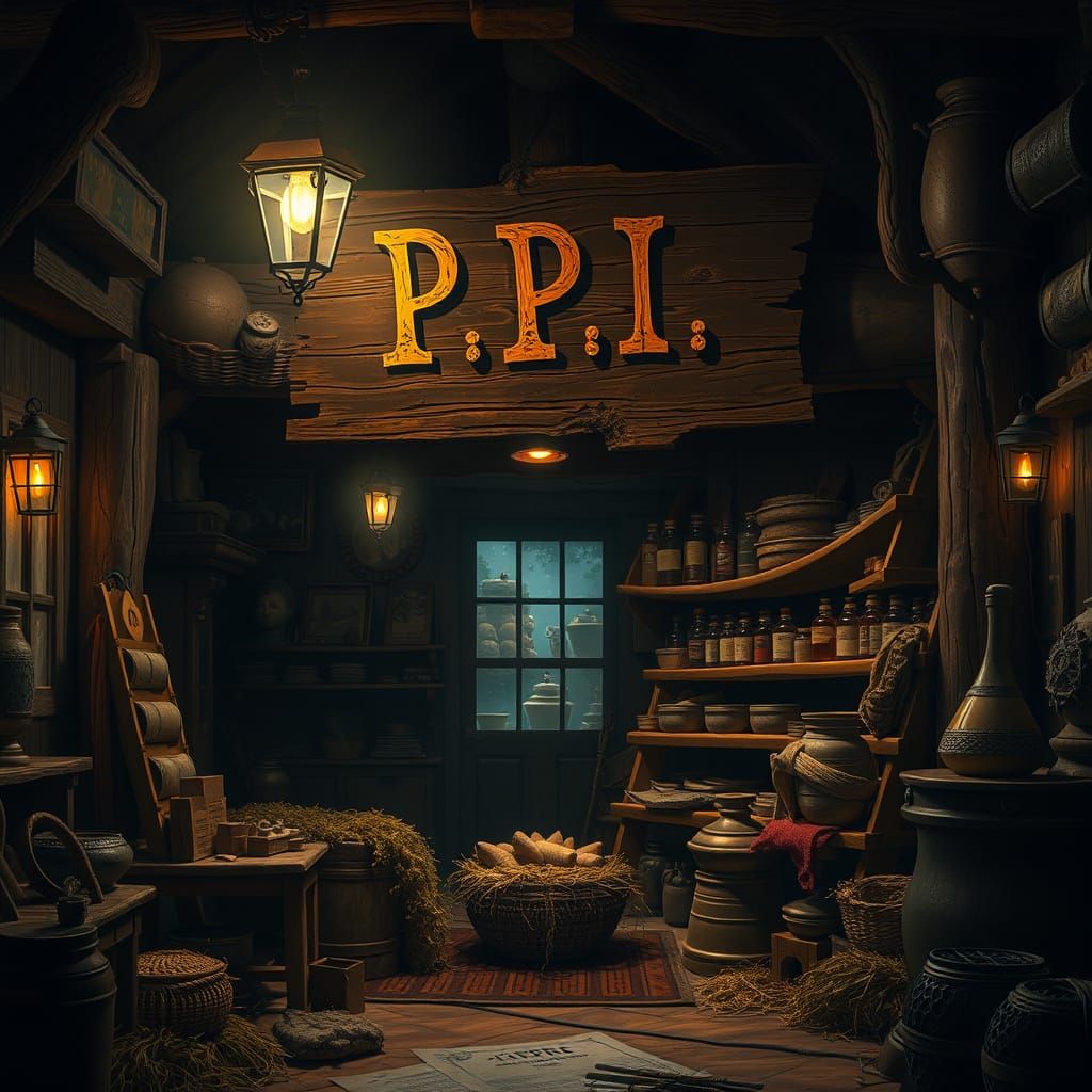 Rustic Shop Interior with Packbeasts in Retro-Futuristic Sty...