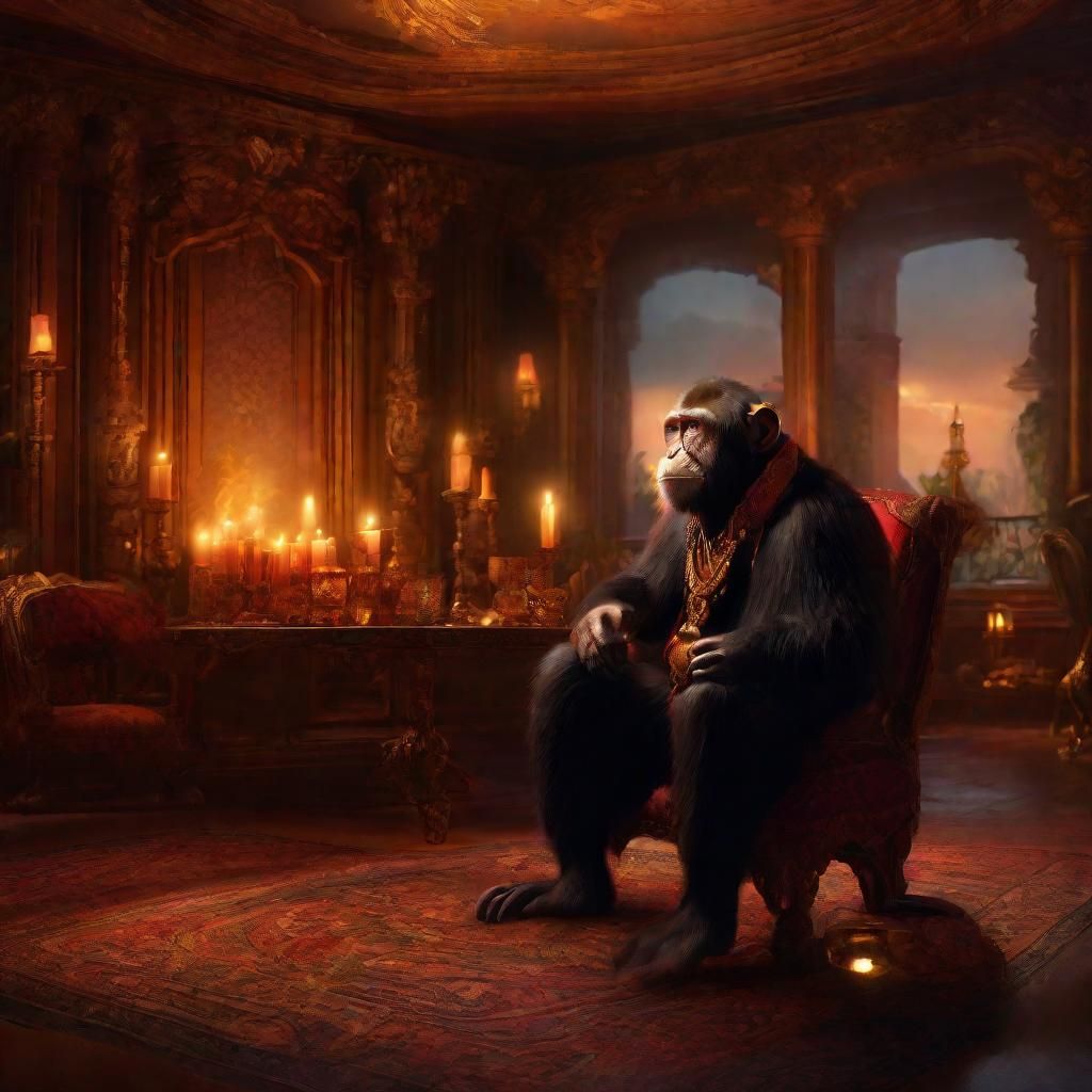 Monkey Sipping Brandy in Lavish Mansion