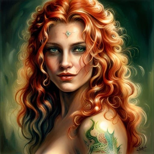 Gypsy Girl Portrait with Dragon Tattoo, Hyperdetailed Art