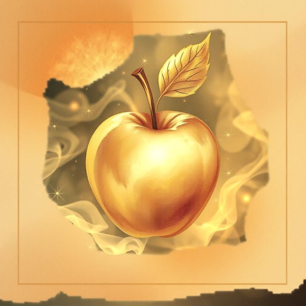 Mystical Golden Apple Card in Watercolor Style