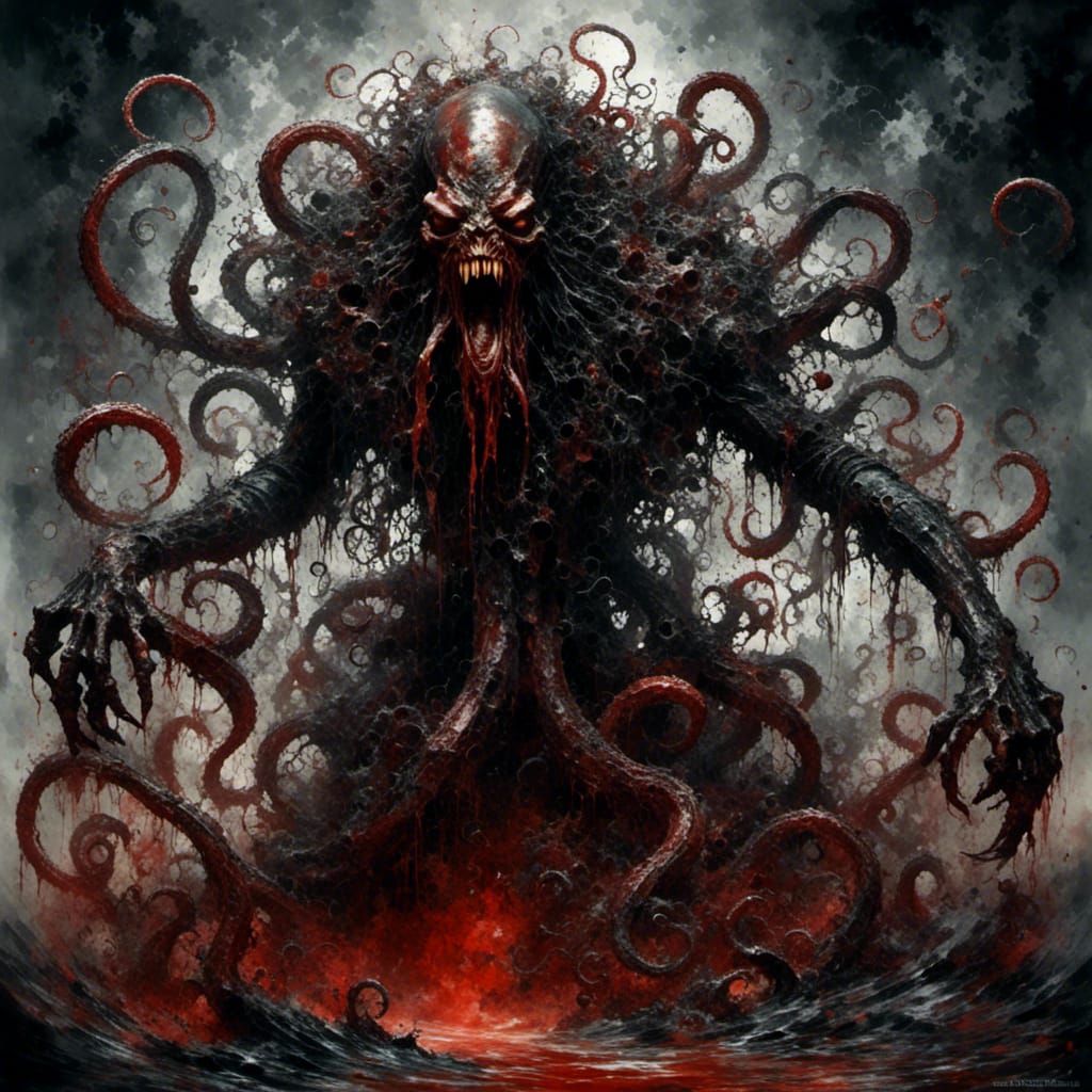 Sinister Tentacle Horror in Watercolor Splash Art