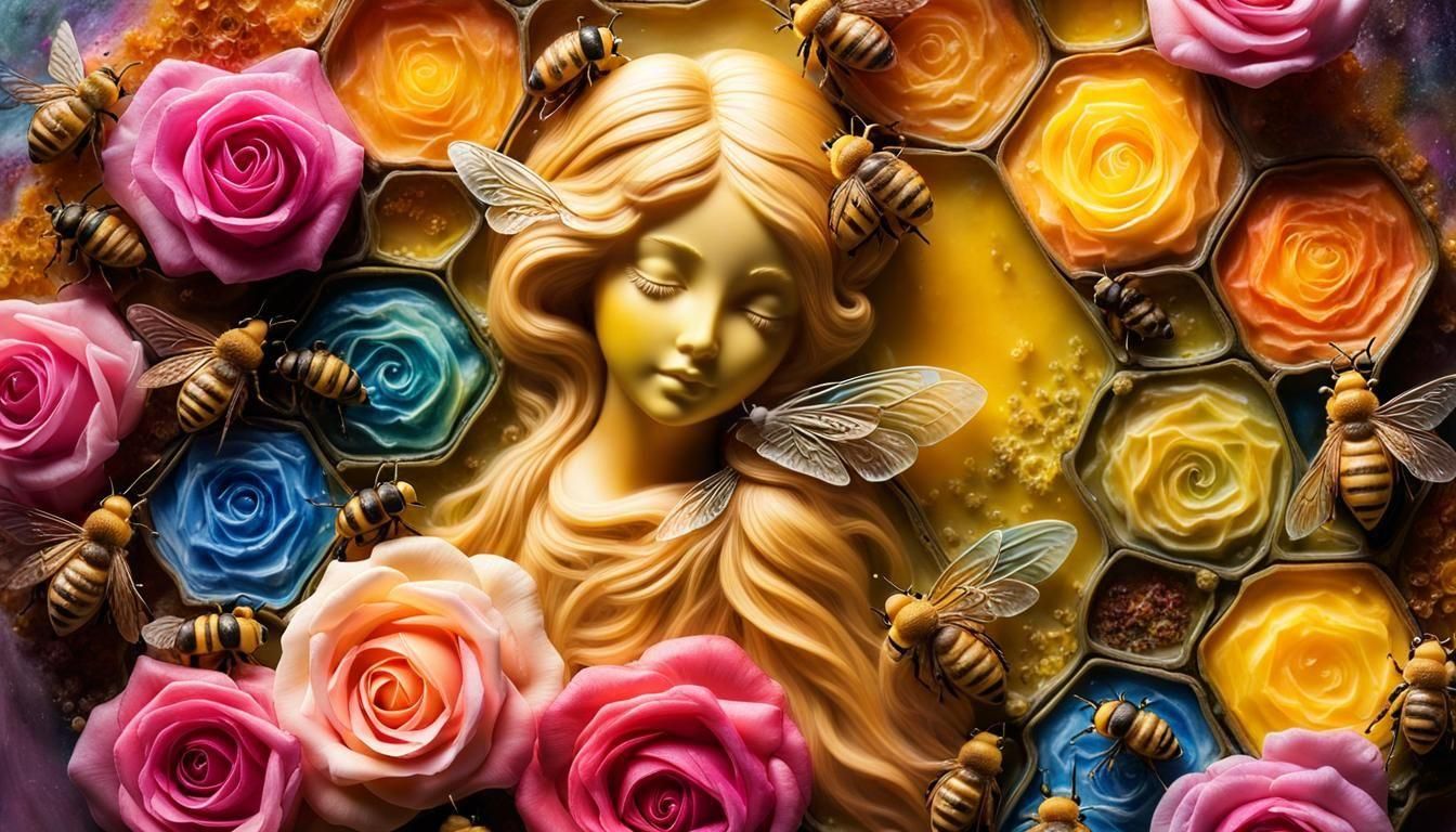 Enchanted Fairy with Bees in Wax Art Style