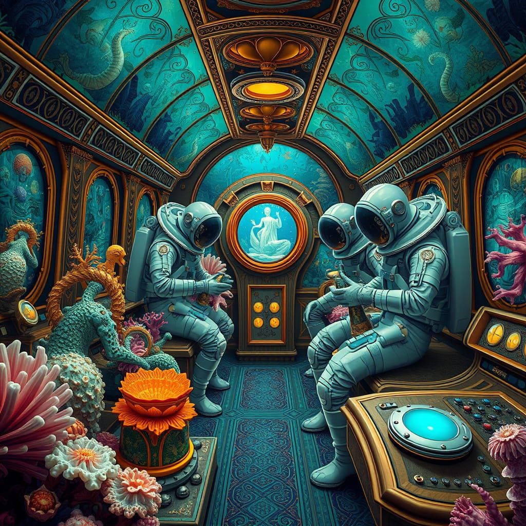 Underwater Rocket Garden: Surreal Fantasy in Baroque Style