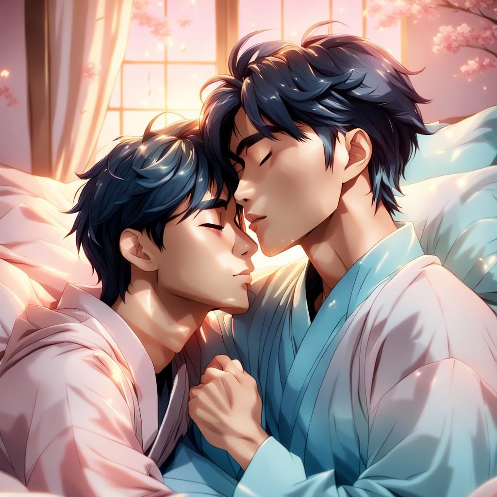 Soft Romantic Anime Portrait of Two Young Asian Lovers