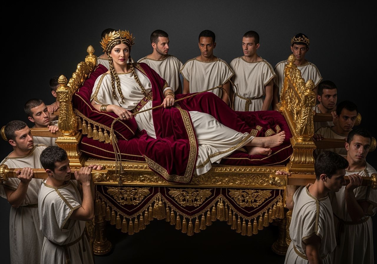 Roman Empress on Golden Litter in Photorealistic Style