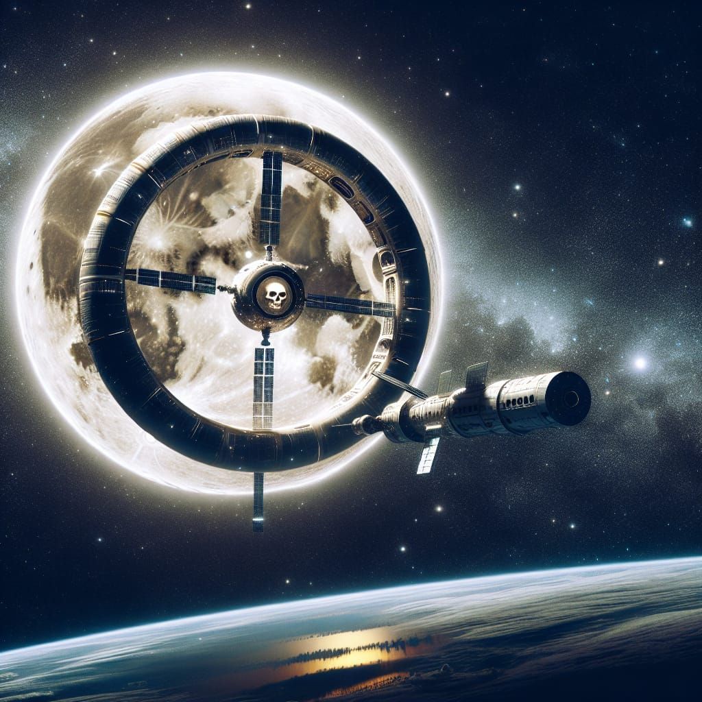 Doughnut Space Station with Skull Reflection