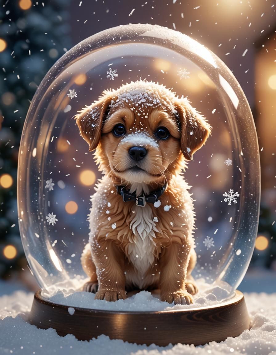 Baby Dog in Snowglobe: 3D Digital Art
