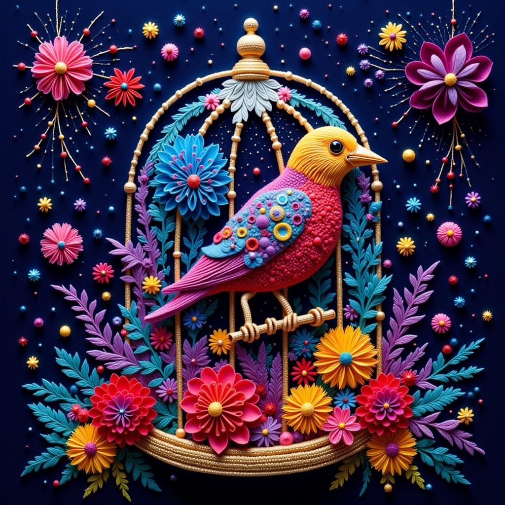 Psychedelic Cosmic Birdcage Art