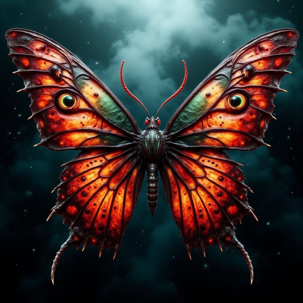 A Horrifying, Otherworldly Butterfly with Jagged Wings in Da...