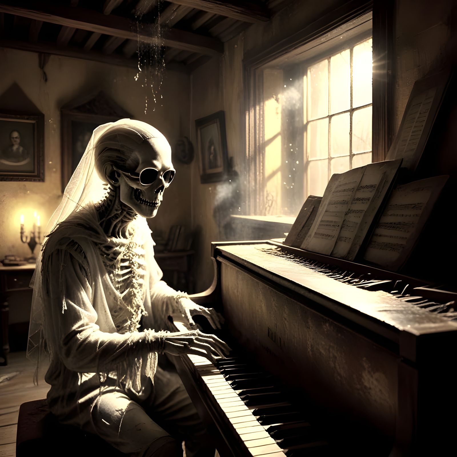 Blues Piano Ghost in Spooky Attic