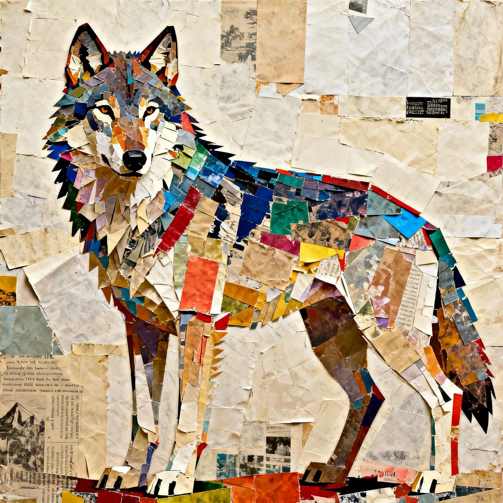 Majestic Wolf Art From Vibrant Paper Collage
