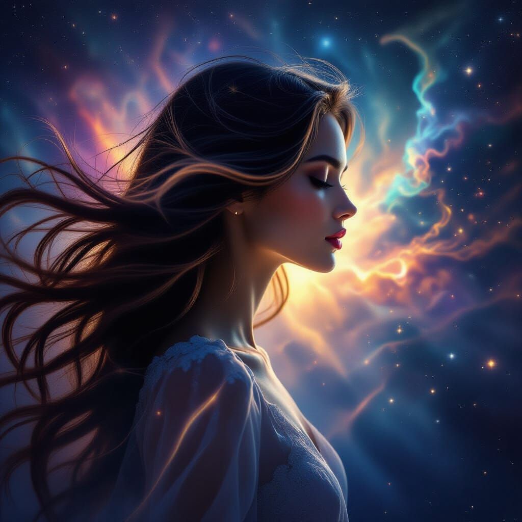 Ethereal Female Profile in Starry Cosmos