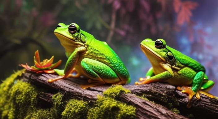 Enchanted Frogs on a Log in Detailed Fantasy Art
