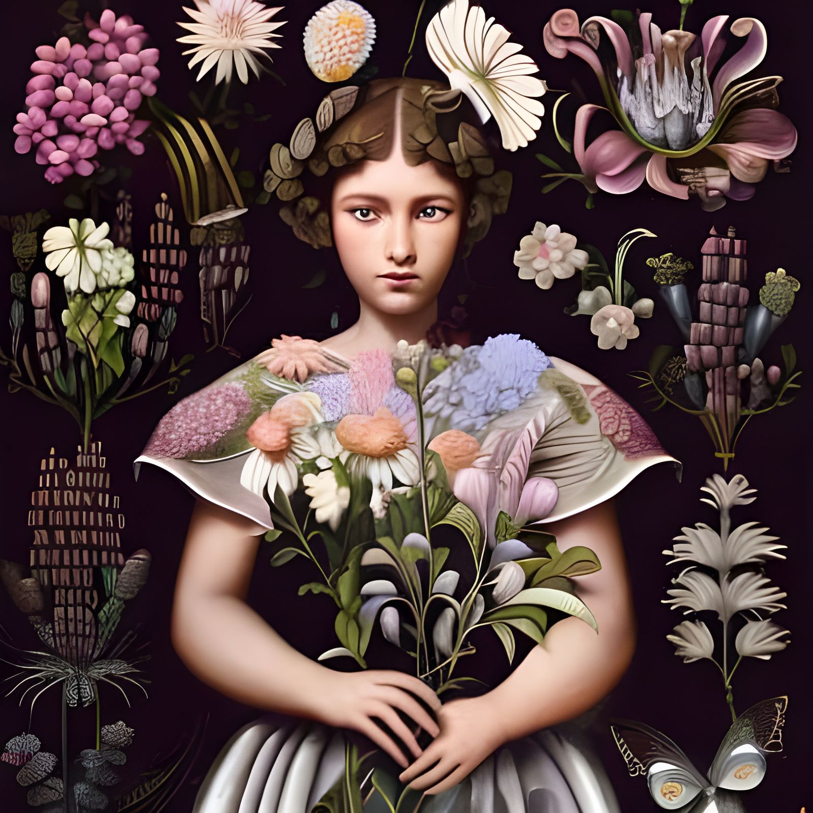 Girl Holding Flowers: Intricate Digital Illustration